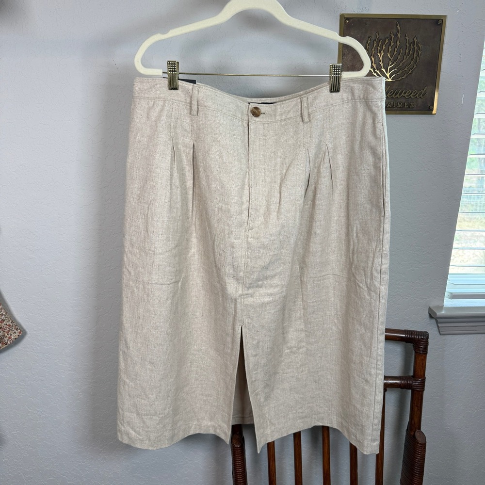 Banana Republic Linen‎ Blend Midi Skirt Oatmeal Beige Plus Size 18 NEW